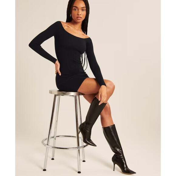 NWT Abercrombie Off-The-Shoulder Corset Mini Dress Black Size Small Tall - Picture 1 of 13